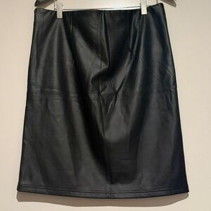 Loft by Ann Taylor Faux Black Leather Midi Skirt Size Large